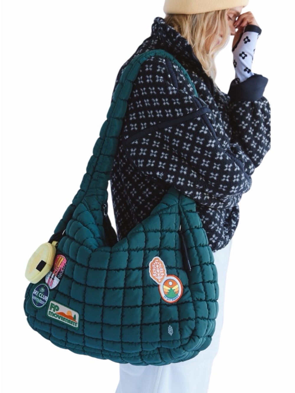 Free People Movement Quilted Patch Carryall Bag In Hunter Gatherer Green NWT